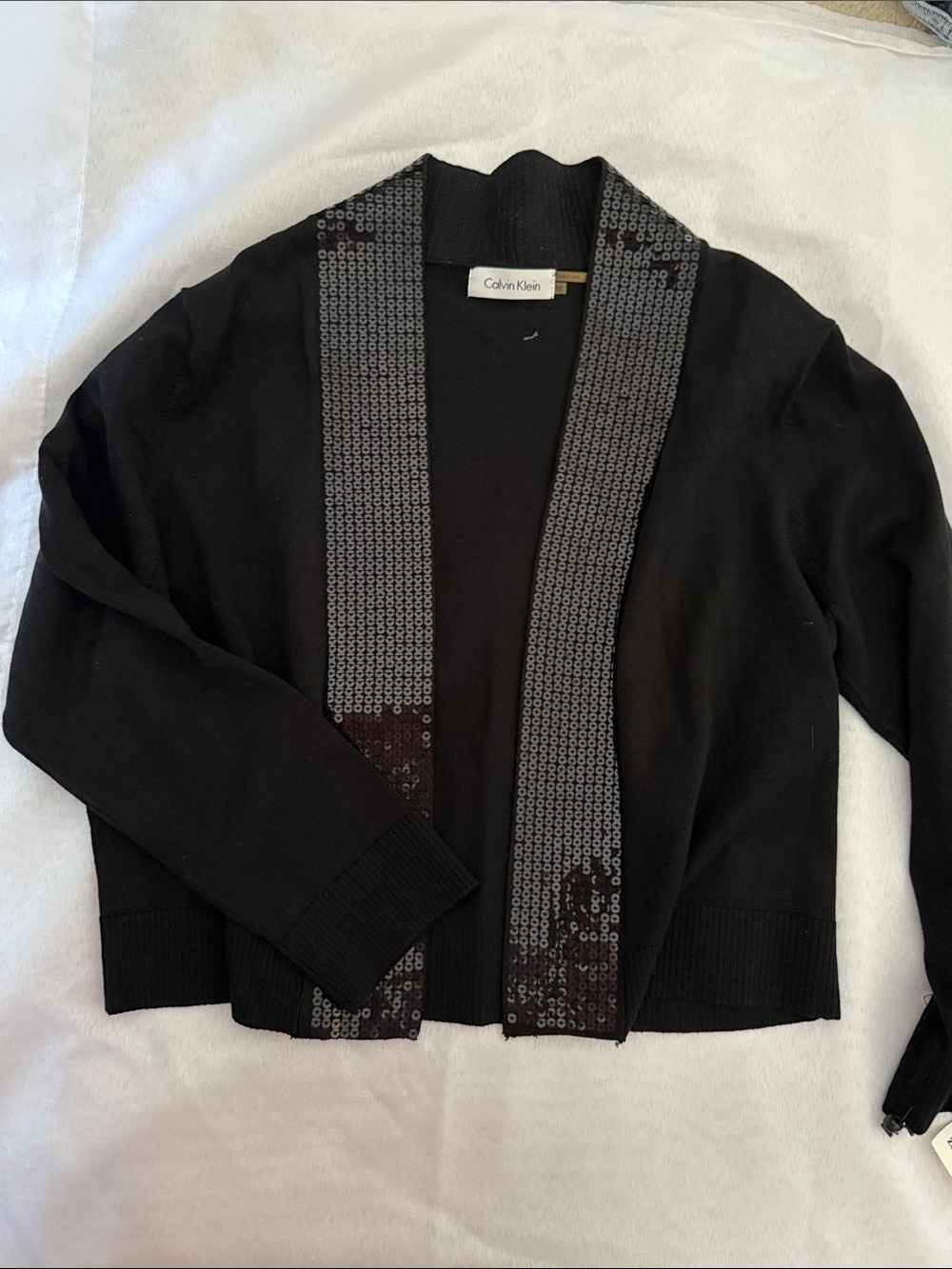 Calvin Klein Black Open Cardigan with Sequin Trim